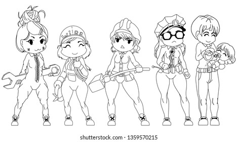 kawaii work character set
