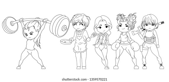 kawaii work character set