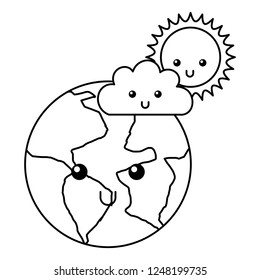 kawaii world cloud and sun cartoon
