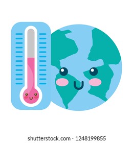 kawaii world and thermometer cartoon