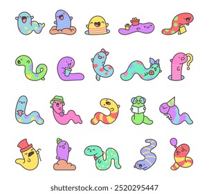 Kawaii worm with arms. Funny cartoon character. Hand drawn style. Vector drawing. Collection of design elements.