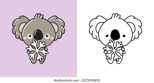 Kawaii Xmas Koala Bär mehrfarbig und schwarz-weiß. Schöner Clip Art Weihnachtsmann. Cartoon Vector Illustration eines Kawaii Koala für New Year Stickers. 