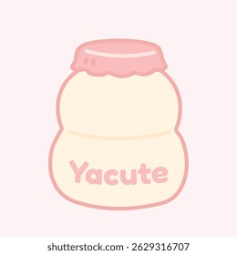 Kawaii yakult style probiotic drink bottle vector in pastel pink and cream illustration