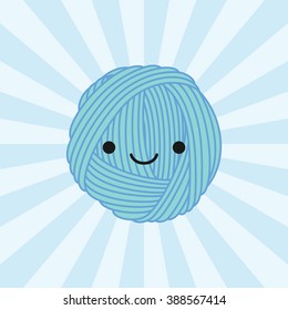 Kawaii yarn ball. Vector illustration.