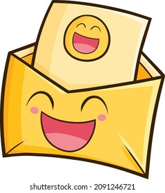 Kawaii yellow letter cartoon character laughing happily