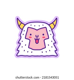 Kawaii Yeti Character Doodle Illustration, With Soft Pop Style And Old Style 90s Cartoon Drawings. Artwork For Sticker, Patchworks; For Kids Clothes.