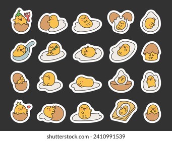 Kawaii yolk with funny face. Sticker Bookmark. Cartoon egg character for breakfast. Hand drawn style. Vector drawing. Collection of design elements.