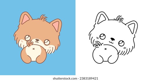 Kawaii Yorkshire Terrier Puppy Clipart Multicolored and Black and White. Cute Kawaii Puppy. Isolated Vector Illustration of a Kawaii Animal for Prints for Clothes, Stickers, Baby Shower. 