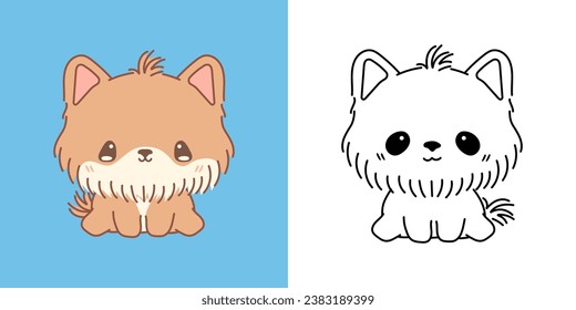 Kawaii Yorkshire Terrier Puppy for Coloring Page and Illustration. Adorable Clip Art Dog. Cute Vector Illustration of a Kawaii Pet for Stickers, Prints for Clothes, Baby Shower. 