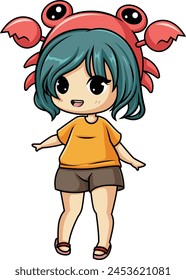 Kawaii zodiac Cancer vector illustration