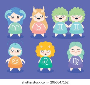 kawaii zodiac characters icon collection