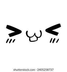 Kawaii's cute face. Manga-style eyes and mouth. Funny cartoon Japanese emoticon in different expressions, mega Big Set. Expression anime character and emoticon face illustration. Background. Print.