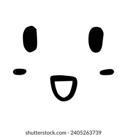 Kawaii's cute face. Manga-style eyes and mouth. Funny cartoon Japanese emoticon in different expressions, Expression anime character and emoticon face illustration. Background. Print.