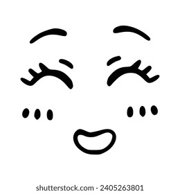 Kawaii's cute face. Manga-style eyes and mouth. Funny cartoon Japanese emoticon in different expressions, Expression anime character and emoticon face illustration. Background. Print.