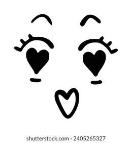 Kawaii's cute face. Manga-style eyes and mouth. Funny cartoon Japanese emoticon in different expressions, mega Big Set. Expression anime character and emoticon face illustration. Background. Print.