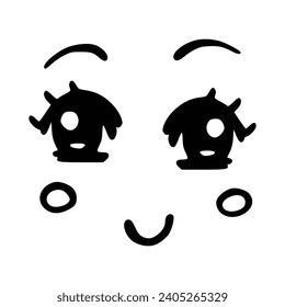 Kawaii's cute face. Manga-style eyes and mouth. Funny cartoon Japanese emoticon in different expressions, mega Big Set. Expression anime character and emoticon face illustration. Background. Print.