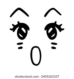 Kawaii's cute face. Manga-style eyes and mouth. Funny cartoon Japanese emoticon in different expressions, mega Big Set. Expression anime character and emoticon face illustration. Background. Print.