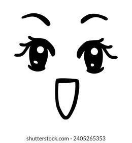 Kawaii's cute face. Manga-style eyes and mouth. Funny cartoon Japanese emoticon in different expressions, mega Big Set. Expression anime character and emoticon face illustration. Background. Print.