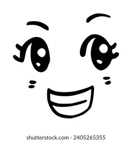 Kawaii's cute face. Manga-style eyes and mouth. Funny cartoon Japanese emoticon in different expressions, mega Big Set. Expression anime character and emoticon face illustration. Background. Print.