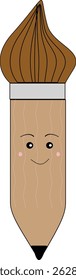 Uma ilustração digital estilo kawaii de um pincel feliz com um rosto sorridente e bochechas vermelhas. Projetado em um estilo simples de desenho animado plano, ideal para materiais de aprendizado das crianças, designs com temas de arte e núcleo