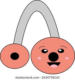 A kawaii-style headphone illustration with a cheerful face, ideal for school audio lab or learning materials.