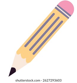 A kawaii-style pencil illustration with pink eraser and smiling face. Great for school designs and creative stationery art.