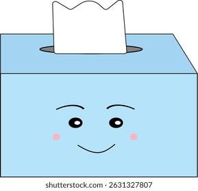 Kawaii-style tissue box cartoon with adorable facial expression, perfect for classroom or hygiene-themed design for children.