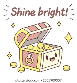 Kawaii-style treasure chest vector adorned with gold coins.
Trendy design perfect for stickers and other creative uses.