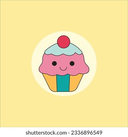 Kawai-style doodle cup cake, vector illustration