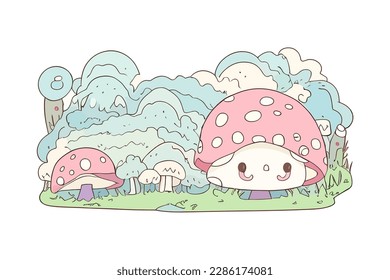 Kawaiu Mushroom Character with Pastel Color