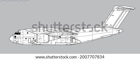 Kawasaki C-2. Vector drawing of military transport aircraft. Side view. Image for illustration and infographics.