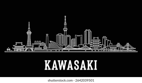 Kawasaki City Skyline Japan Vector Outline.