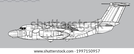 Kawasaki EC-1. Vector drawing of electronic warfare aircraft. Side view. Image for illustration and infographics.