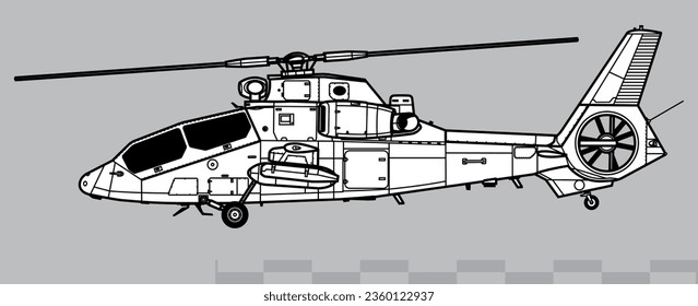 Vektorgrafik von Militärhubschraubern. Seitenansicht. Bild für Illustrationen und Infografiken.