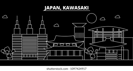 Kawasaki silhouette skyline. Japan - Kawasaki vector city, japanese linear architecture, buildings. Kawasaki line travel illustration, landmarks. Japan flat icon, japanese outline design banner