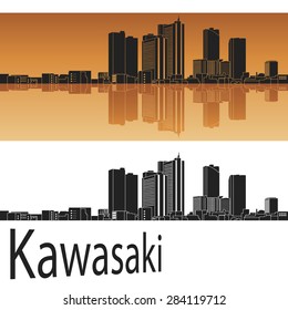 Kawasaki skyline in orange background in editable vector file