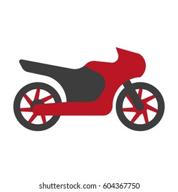 Kawasaki type of motorcycle logo silhouette flat sign isolated on white. Vector illustration of speedy mean of transportation with two wheels, seat for driver and passenger in red and black colors