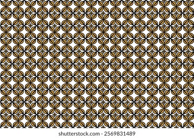 Kawung Batik pattern with repeating geometric patterns in the form of circles and curved lines. The pattern consists of symmetrical element arranged to form a combination of flower or simple ornament.