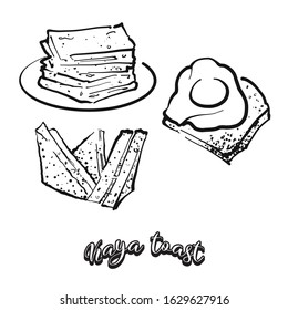 Kaya toast food sketch separated on white. Vector drawing of Toast, usually known in Singapore, Malaysia. Food illustration series.