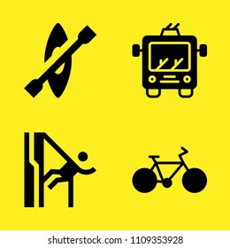 kayak, abseiling, trolley and bicycle vector icon set. Sample icons set for web and graphic design