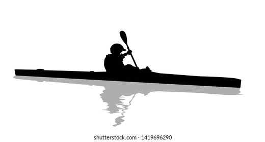 Kayak athlete silhouette, isolated objects over white background