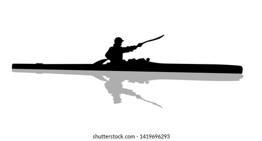 Kayak athlete silhouette, isolated objects over white background