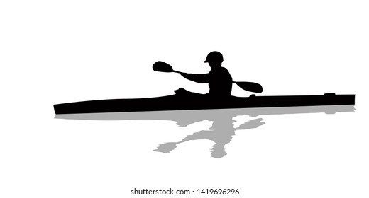 Kayak athlete silhouette, isolated objects over white background