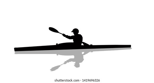 Kayak athlete silhouette, isolated objects over white background