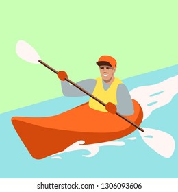 Kayak athlete, vector illustration ,flat style,  front view