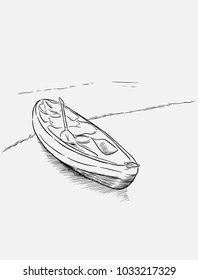 Kayak at beach sketch vector illustration