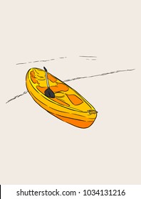 Kayak at beach sketch vector illustration
