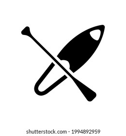 Kayak boat or canoe with a paddle solid black icon. Summer sport badge. Active lifestyle logotype or vacation. Isolated symbol sign for: illustration, logo, design, web, dev, ui, gui. Vector EPS 10