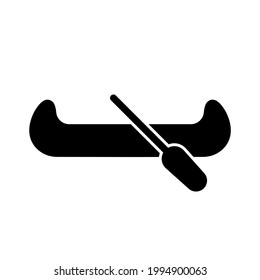 Kayak boat or canoe with a paddle solid black icon. Summer sport concept. Active lifestyle or vacation. Isolated symbol sign for: illustration, outline, logo, design, web, dev, ui, gui. Vector EPS 10