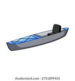 Kayak boat designed with a single seat, featuring blue and gray colors, representing themes of water sports, outdoor activities, adventure, and summer leisure